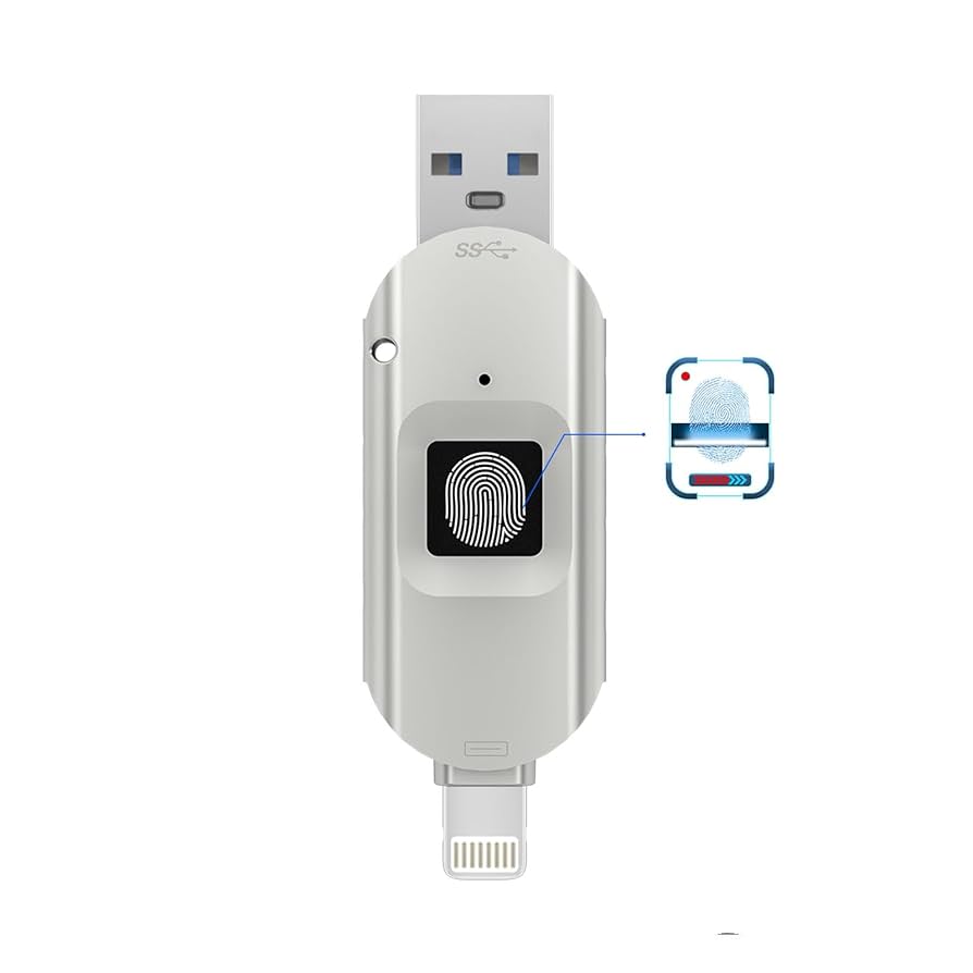 iphoneデータを指紋認証でデータ暗号化 Amazon.co.jp: iPhone USB3.0 暗号化ドライブ 外部ストレージ